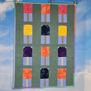 Handmade Childs 43"x36" Summer Time Popsicle Themed Watermelon Stiched Quilt